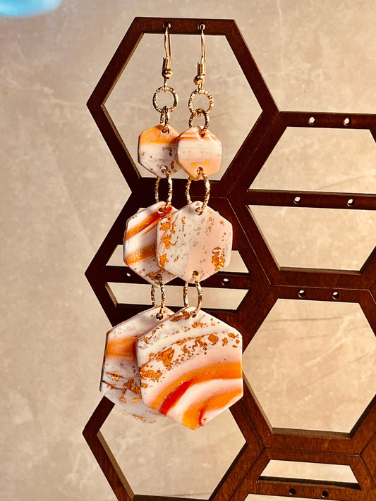 Orange and White Calcite Look Dangle Earrings, Statement Earrings, Polymer Clay, Hypoallergenic, Lightweight, Great Gift for Mom or Friends