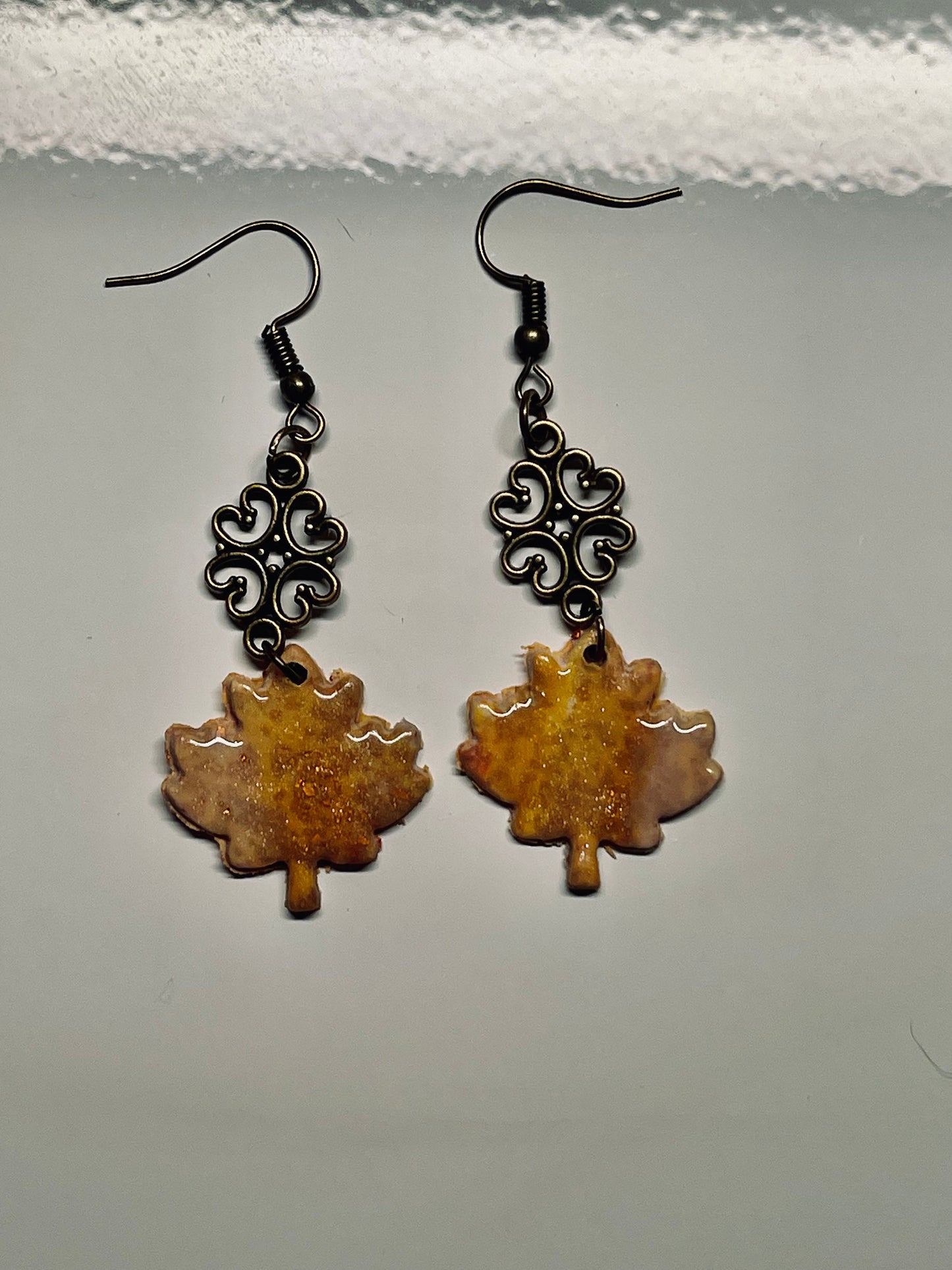 Autumn Leaves and Bronze Dangle Earrings, Statement Earrings, Polymer Clay, Hypoallergenic, Lightweight, Great Gift for Mom or Friends