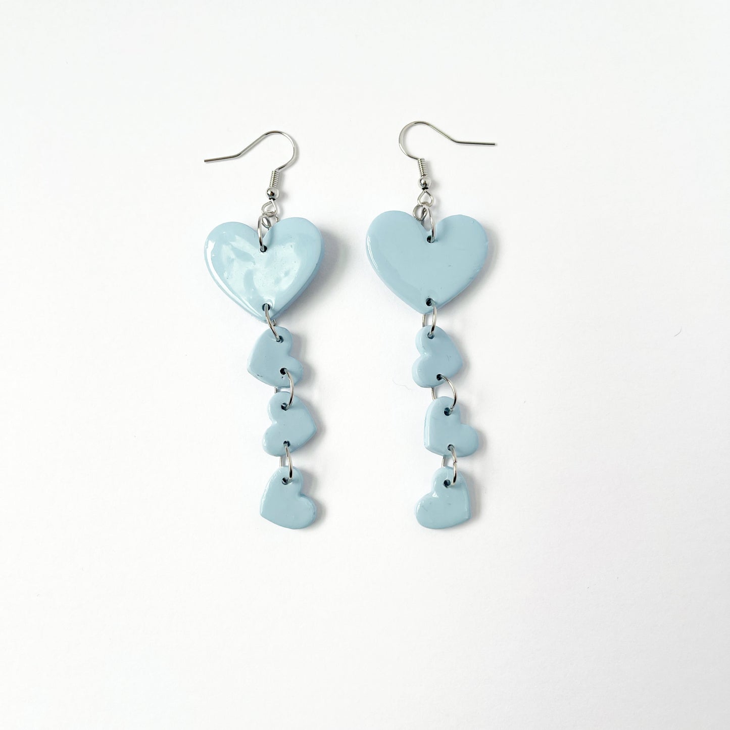 Sky Blue Hearts Dangle Earrings, Valentine's and Galentine’s Day, Polymer Clay Earrings, Hypoallergenic, Lightweight, Great Gift For Friends