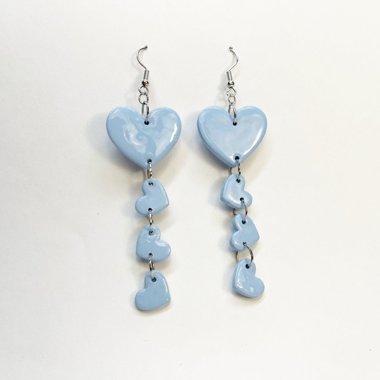 Sky Blue Hearts Dangle Earrings, Valentine's and Galentine’s Day, Polymer Clay Earrings, Hypoallergenic, Lightweight, Great Gift For Friends