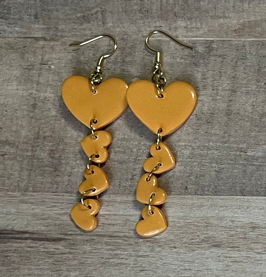 Tangerine Hearts Dangle Earrings, Valentine's and Galentine’s Day, Polymer Clay Earrings, Hypoallergenic, Lightweight, Great Friend Gift