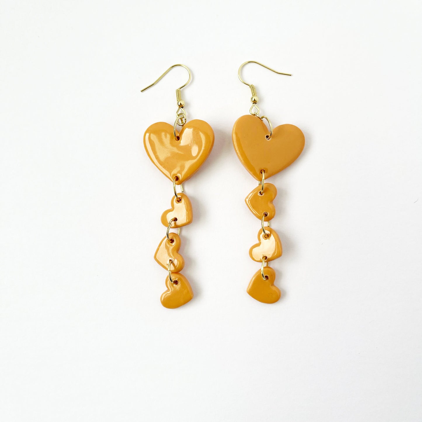 Tangerine Hearts Dangle Earrings, Valentine's and Galentine’s Day, Polymer Clay Earrings, Hypoallergenic, Lightweight, Great Friend Gift