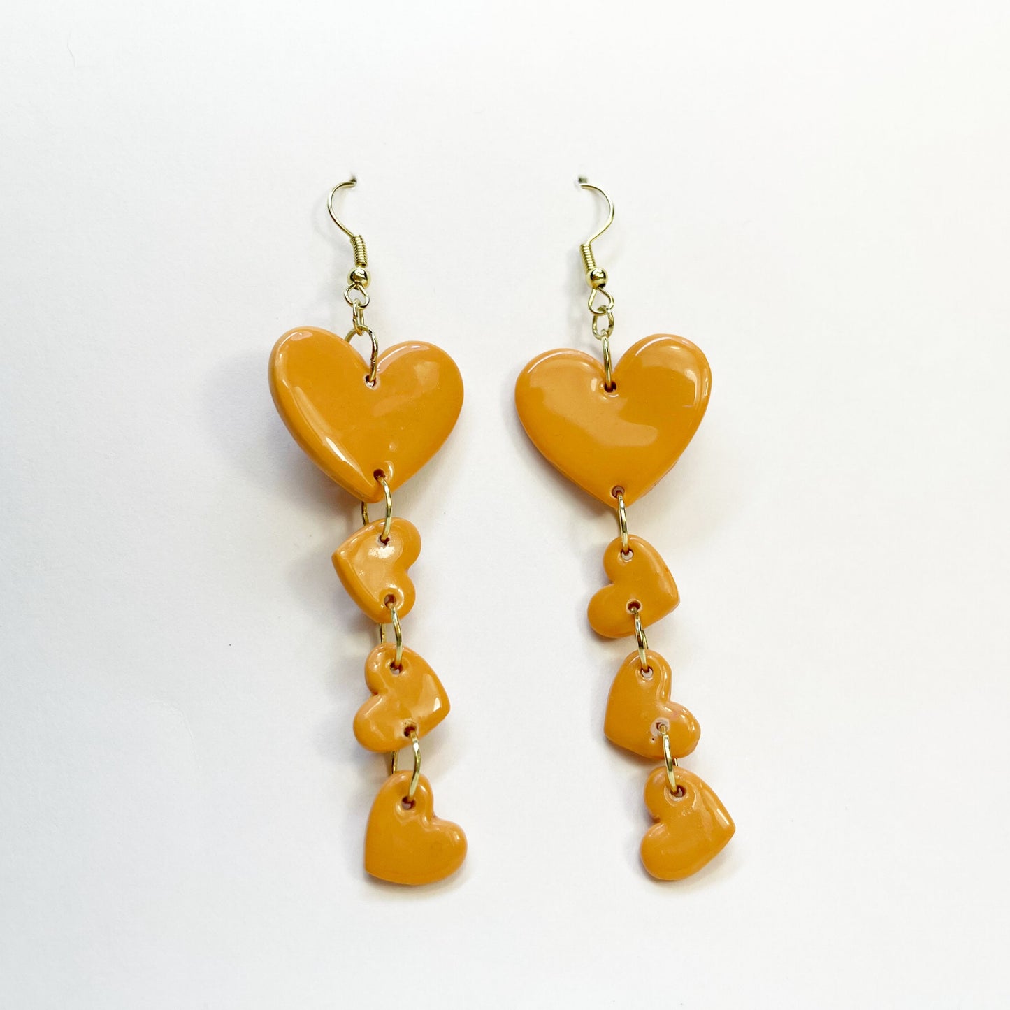 Tangerine Hearts Dangle Earrings, Valentine's and Galentine’s Day, Polymer Clay Earrings, Hypoallergenic, Lightweight, Great Friend Gift