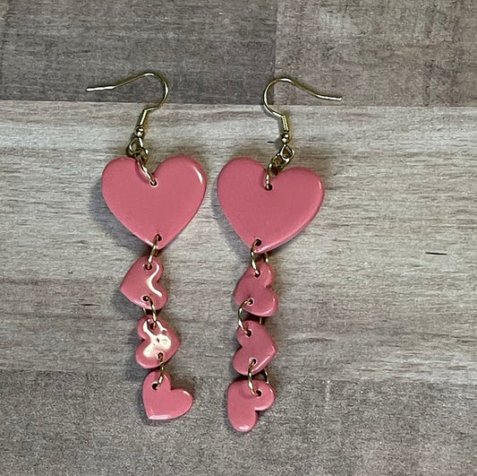 Muted Rose Hearts Dangle Earrings, Valentine's and Galentine’s Day, Polymer Clay Earrings, Hypoallergenic, Lightweight, Great Friend Gift