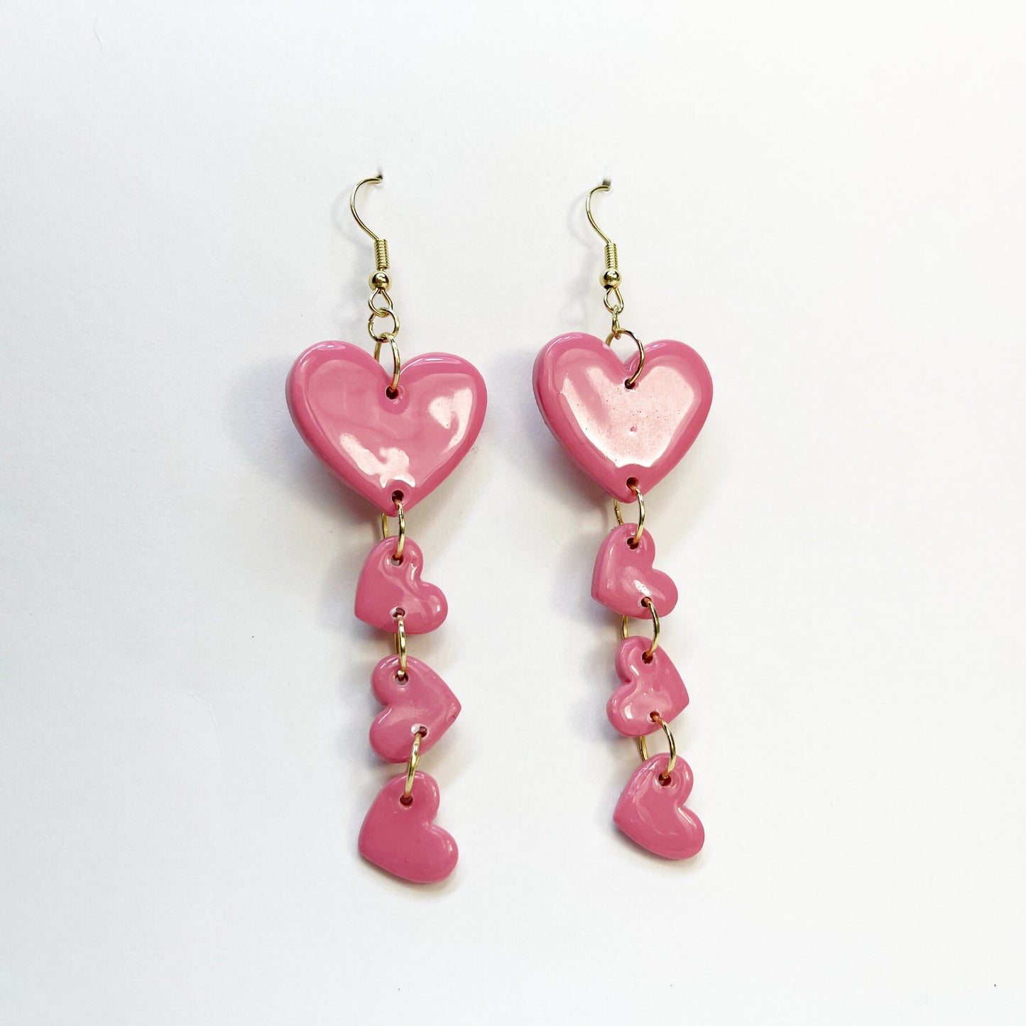 Muted Rose Hearts Dangle Earrings, Valentine's and Galentine’s Day, Polymer Clay Earrings, Hypoallergenic, Lightweight, Great Friend Gift