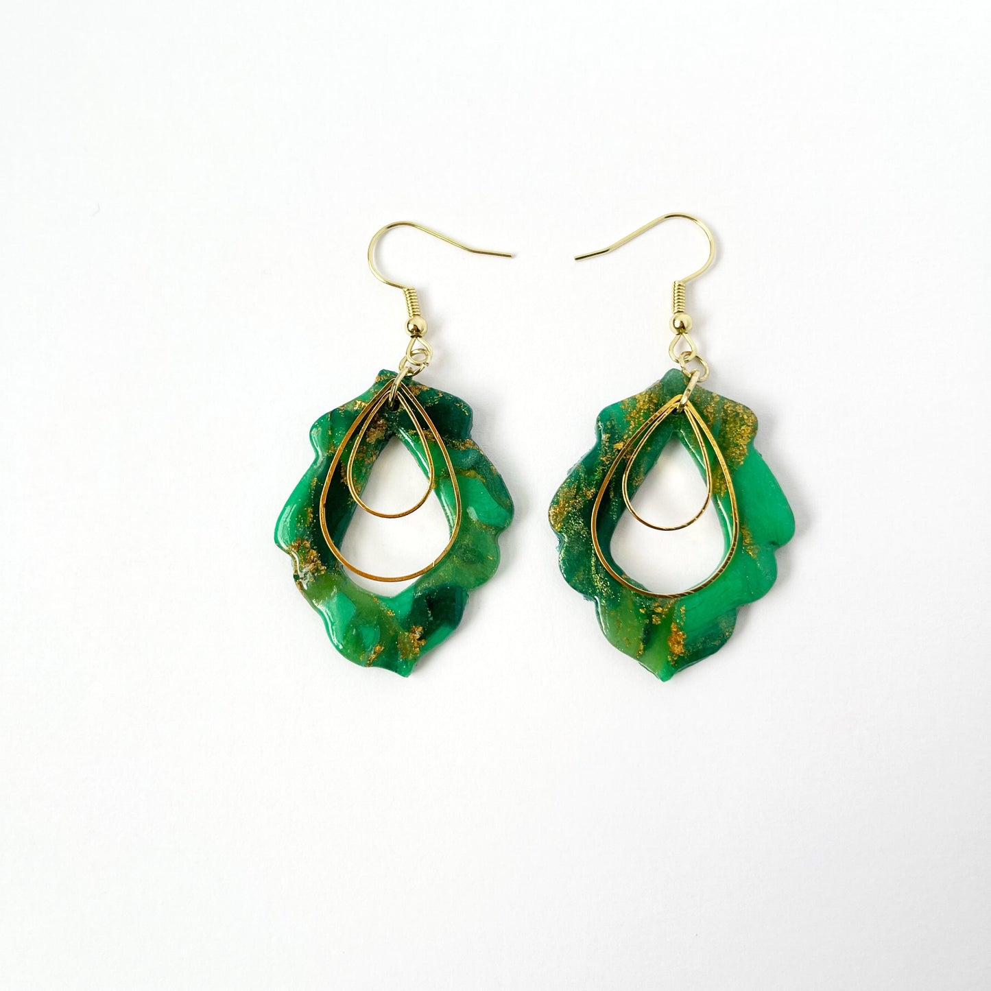 Faux Emerald Teardrop Dangle Earrings, Statement Earrings, Polymer Clay Earrings, Hypoallergenic, Lightweight, Great Gift for Mom or Friends