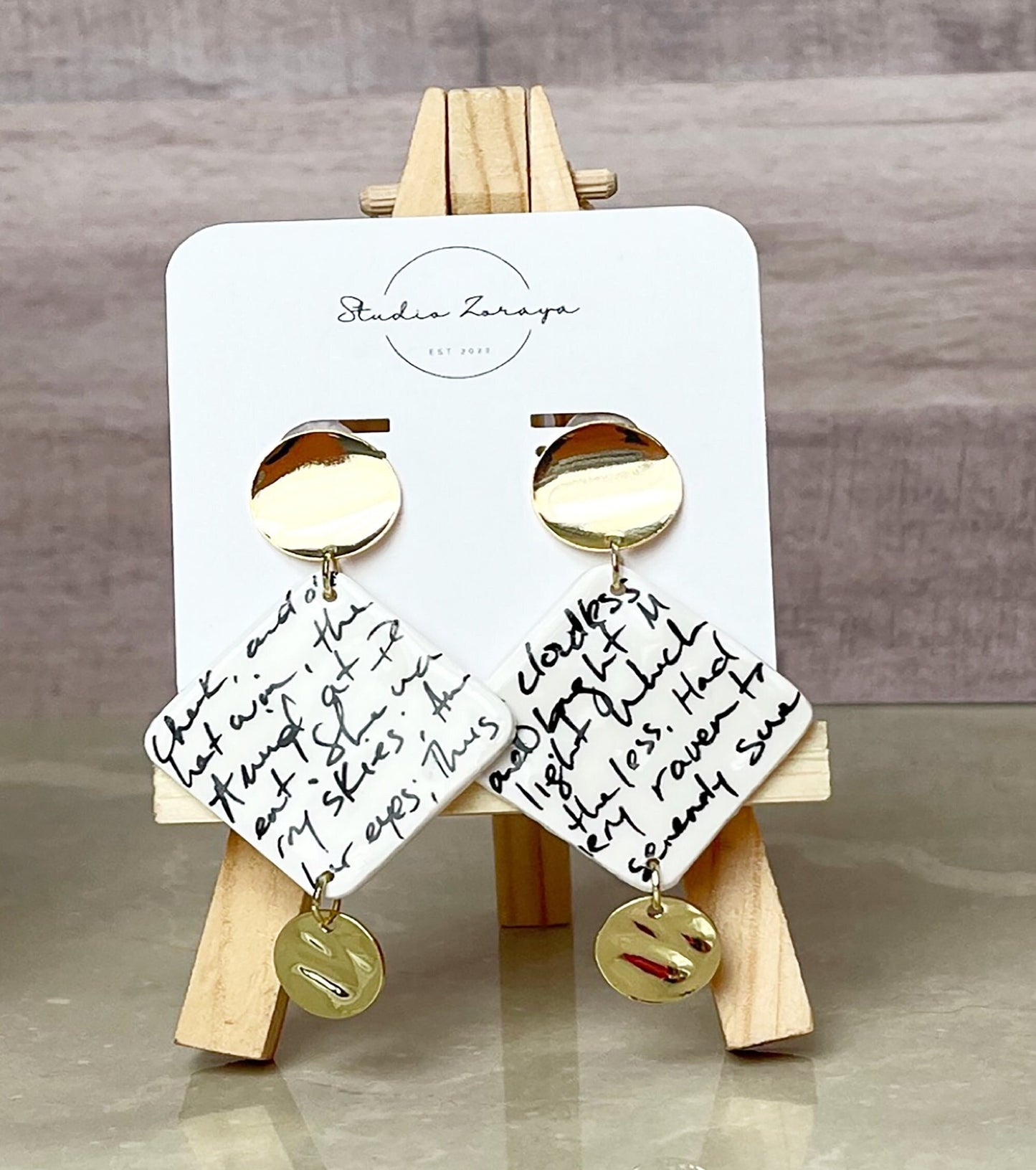 Poetry Dangle Earrings, Statement Earrings, Polymer Clay Earrings, Hypoallergenic, Lightweight, Great Gift for Mom or Friend, Lord Byron