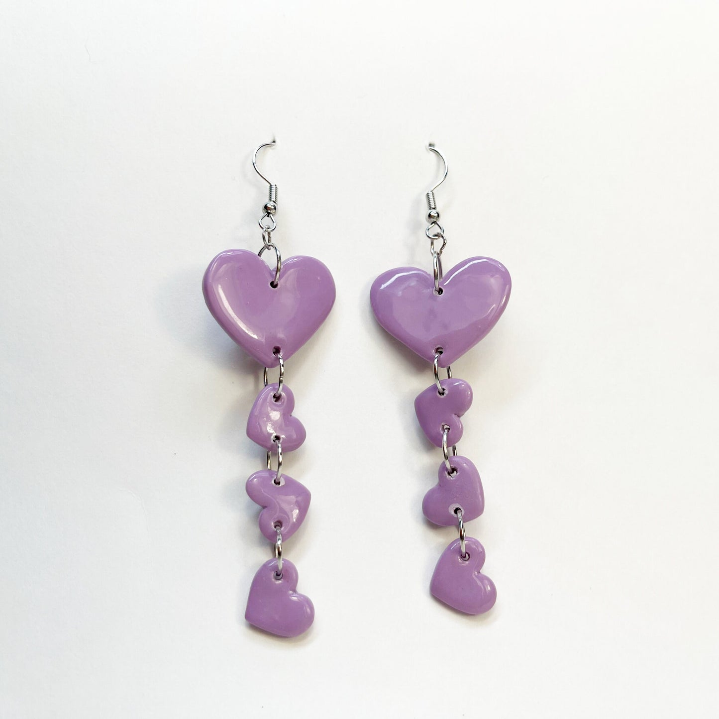 Lavender Hearts Dangle Earrings, Valentine's and Galentine’s Day, Polymer Clay Earrings, Hypoallergenic, Lightweight, Great Gift For Friends