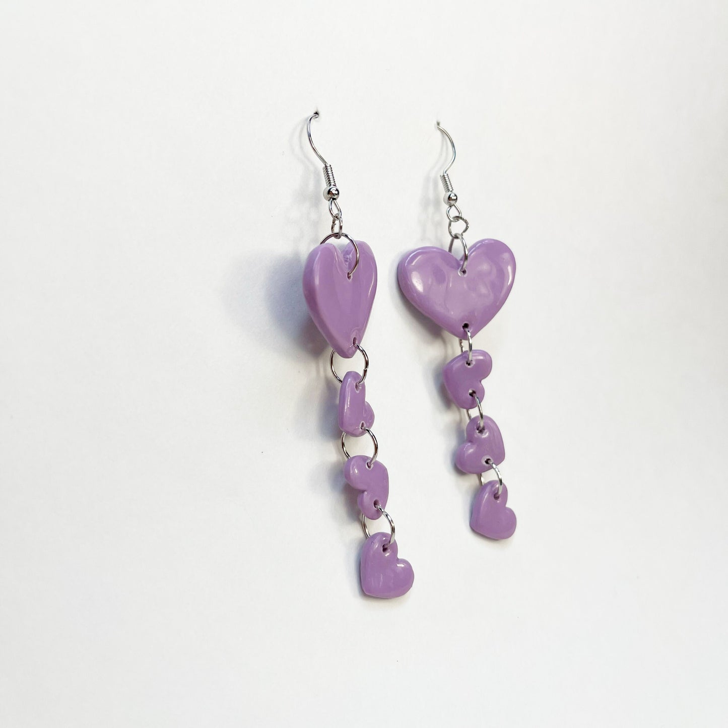 Lavender Hearts Dangle Earrings, Valentine's and Galentine’s Day, Polymer Clay Earrings, Hypoallergenic, Lightweight, Great Gift For Friends