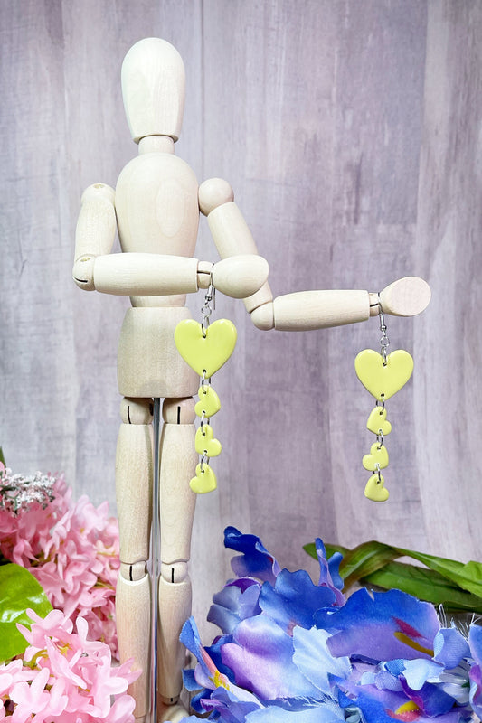 Sunshine Hearts Dangle Earrings, Valentine's and Galentine’s Day, Polymer Clay Earrings, Hypoallergenic, Lightweight, Great Gift For Friends