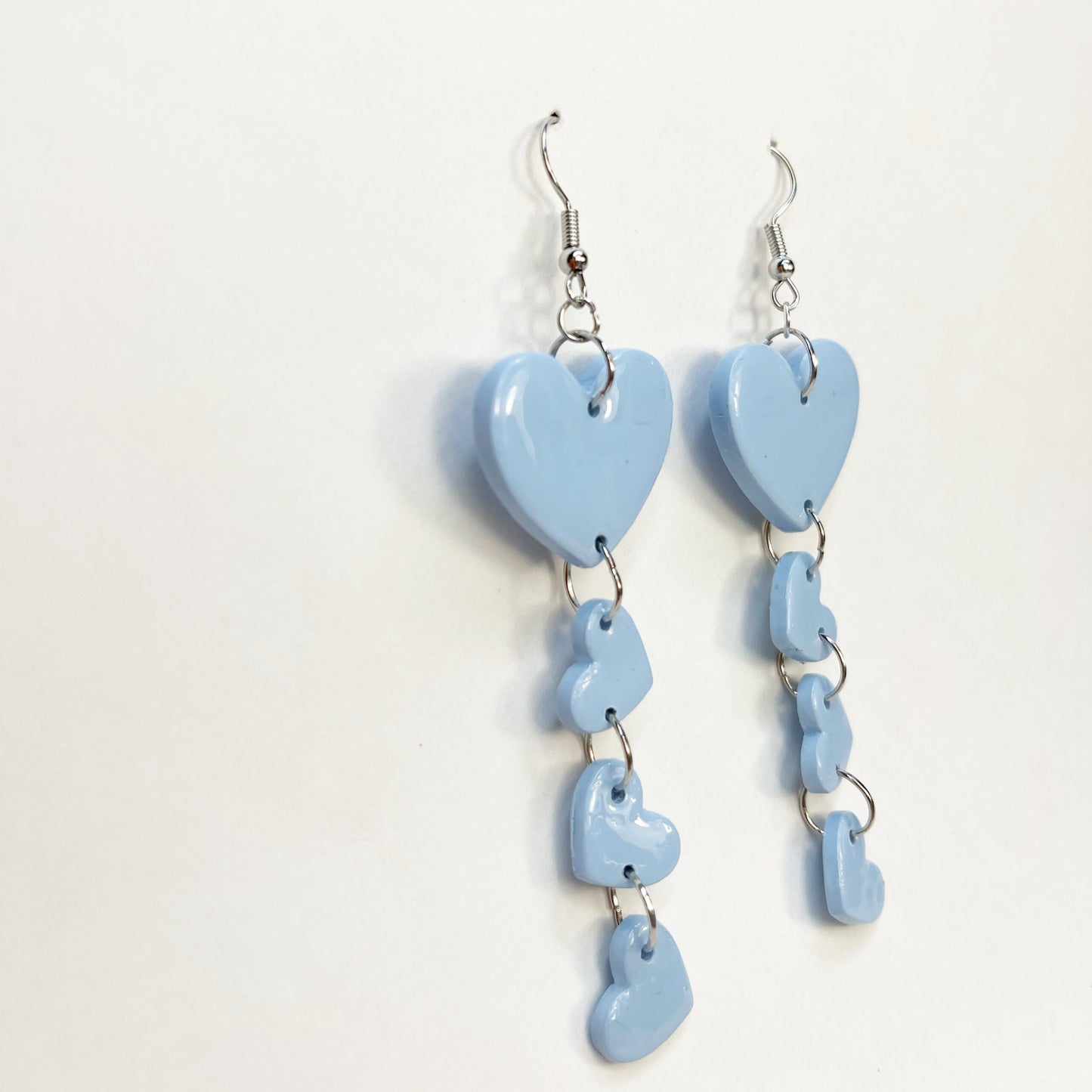 Sky Blue Hearts Dangle Earrings, Valentine's and Galentine’s Day, Polymer Clay Earrings, Hypoallergenic, Lightweight, Great Gift For Friends