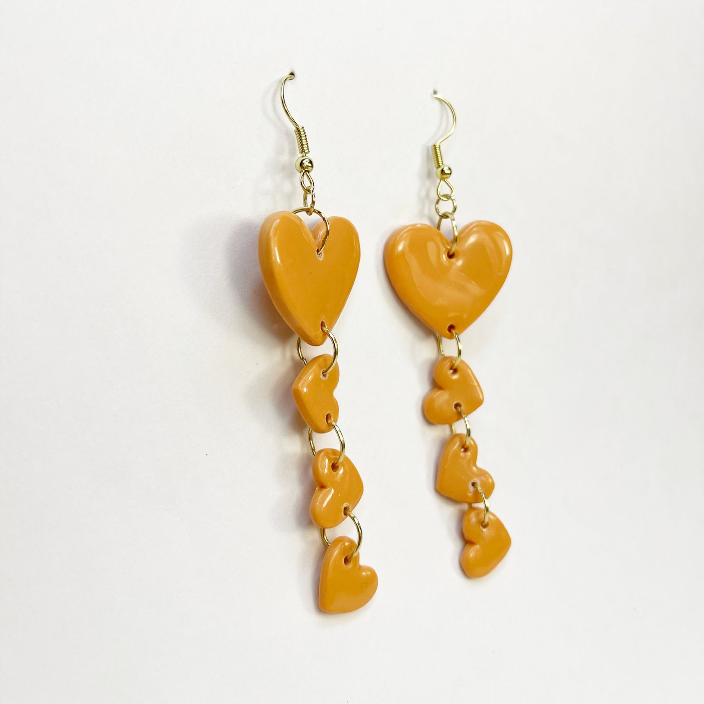 Tangerine Hearts Dangle Earrings, Valentine's and Galentine’s Day, Polymer Clay Earrings, Hypoallergenic, Lightweight, Great Friend Gift