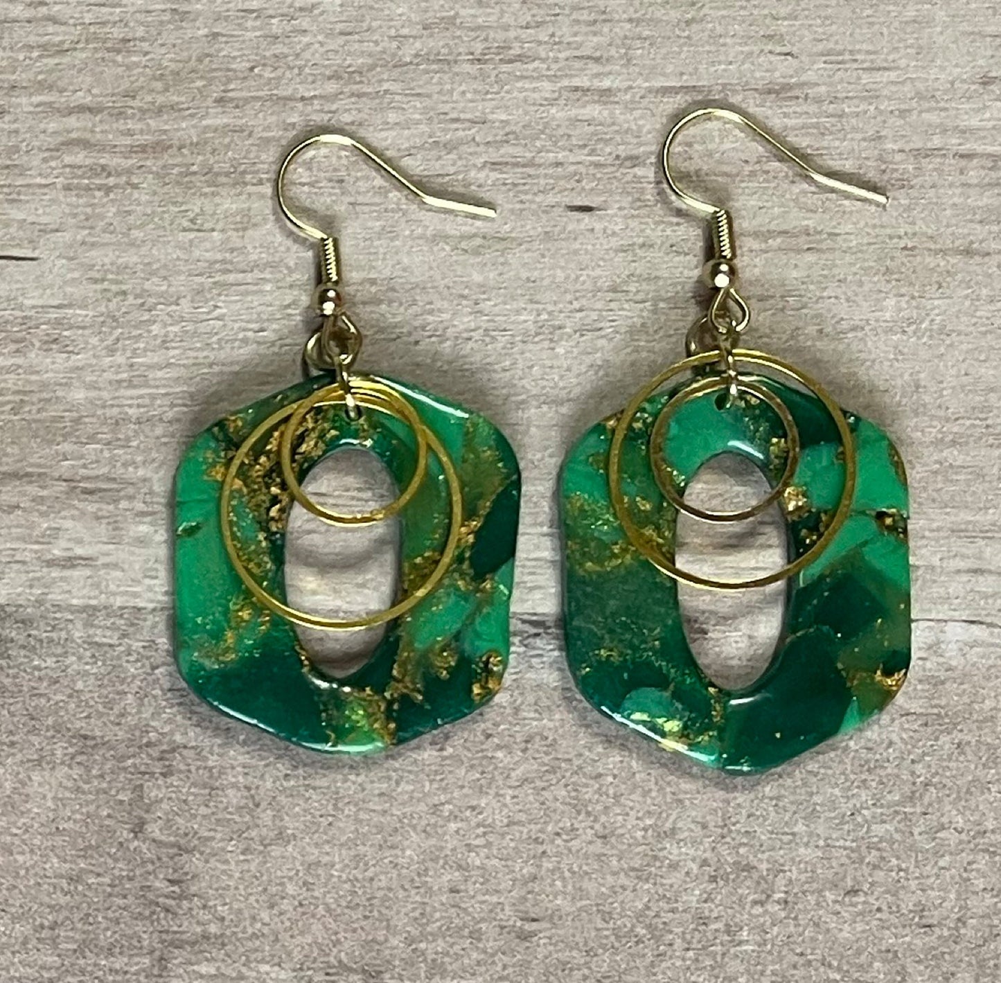 Faux Emerald Oval Dangle Earrings, Statement Earrings, Polymer Clay Earrings, Hypoallergenic, Lightweight, Great Gift for Mom or Friends