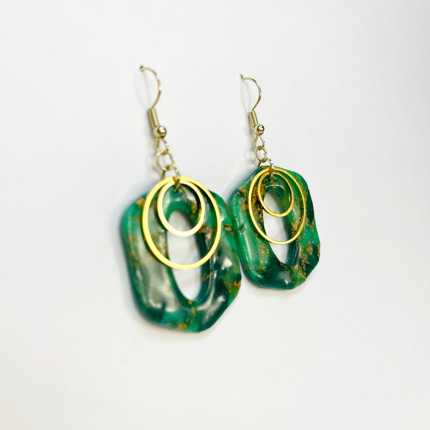 Faux Emerald Oval Dangle Earrings, Statement Earrings, Polymer Clay Earrings, Hypoallergenic, Lightweight, Great Gift for Mom or Friends