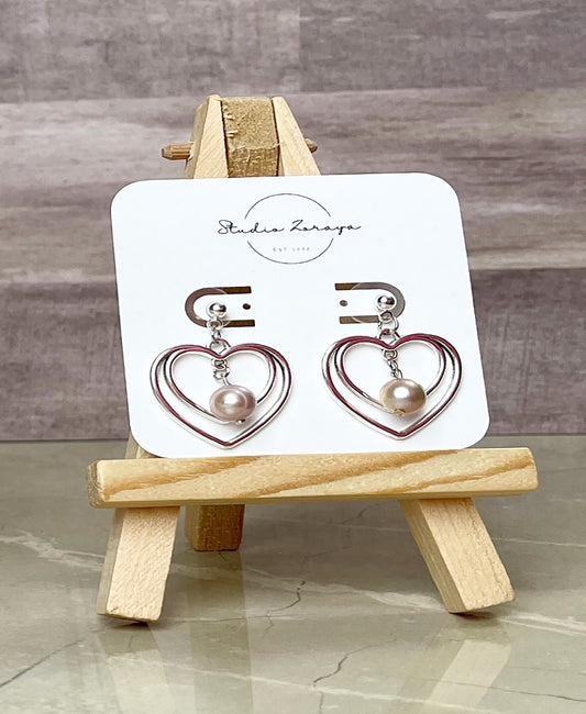 Pearl Hearts Dangle Earrings