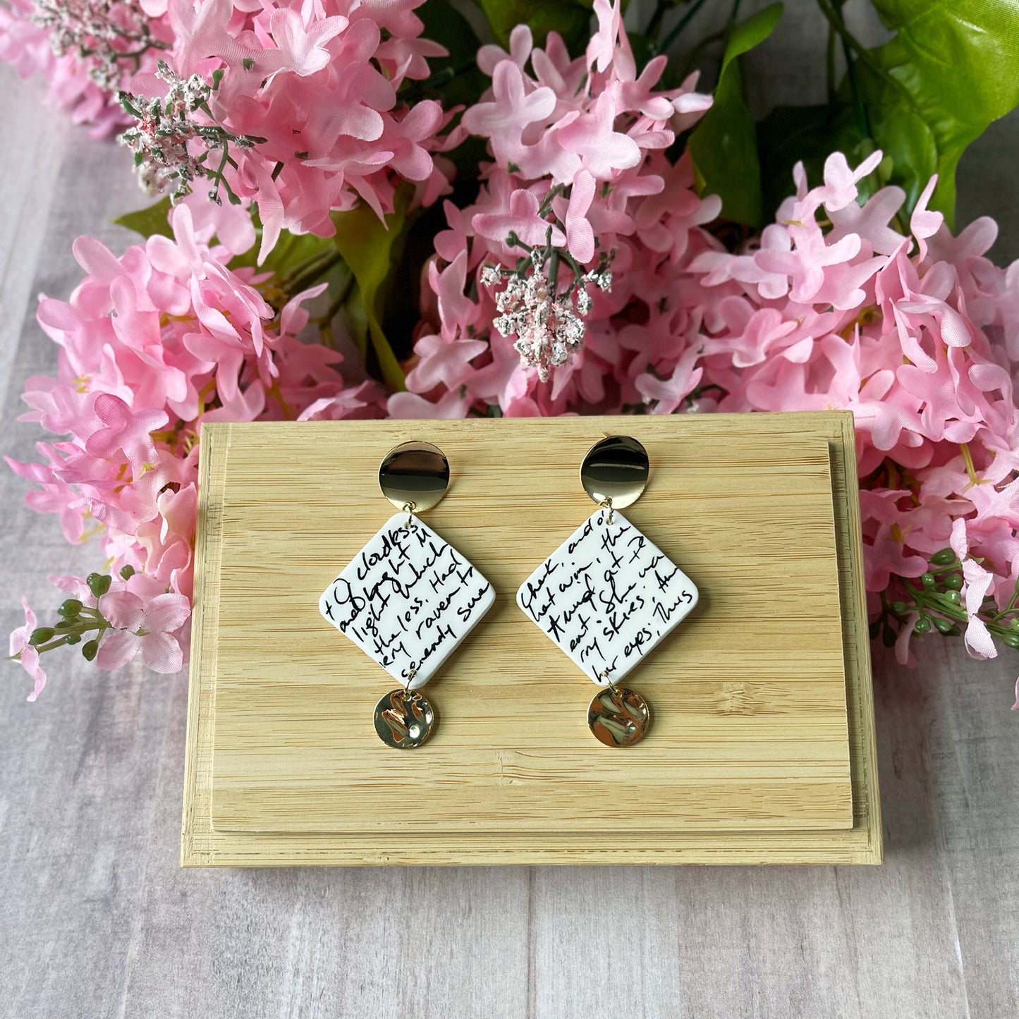 Poetry Dangle Earrings, Statement Earrings, Polymer Clay Earrings, Hypoallergenic, Lightweight, Great Gift for Mom or Friend, Lord Byron