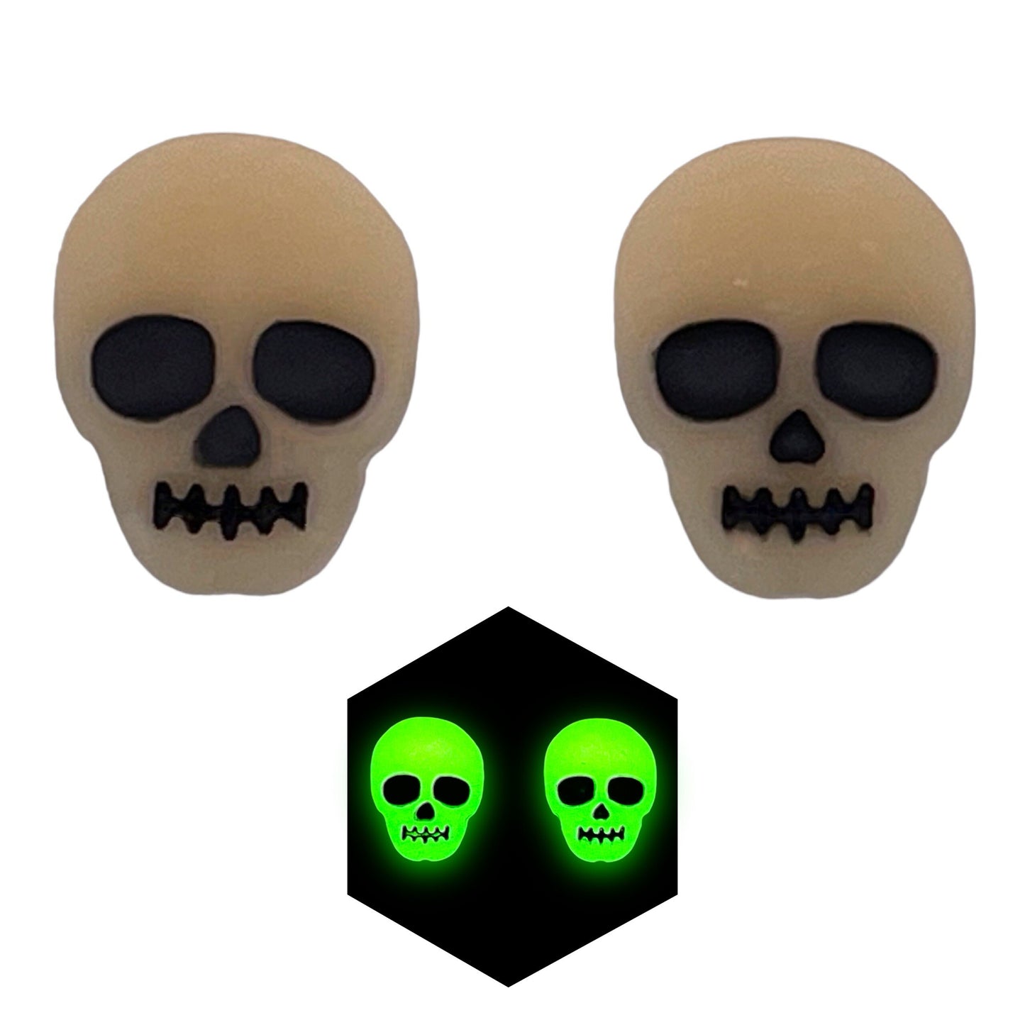 Glow-in-the-Dark Cream Skull Stud Earrings