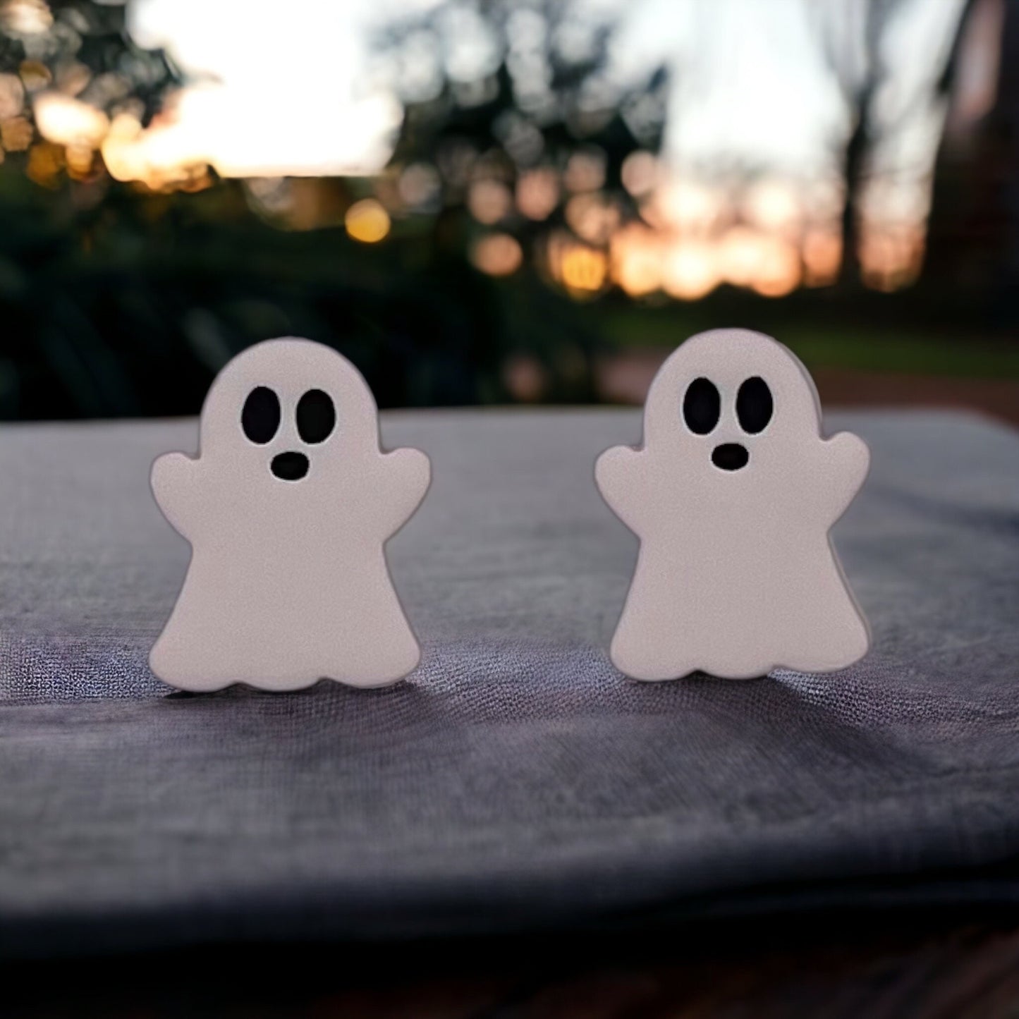 Glow-in-the-Dark White Ghost Stud Earrings