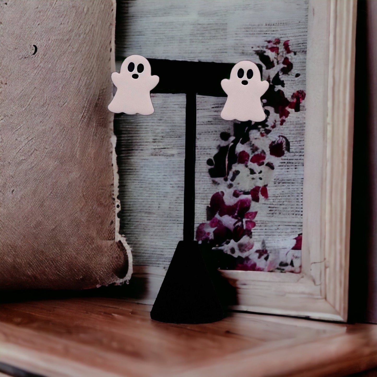 Glow-in-the-Dark White Ghost Stud Earrings