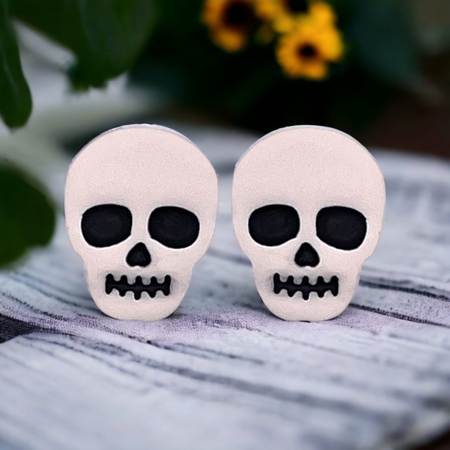 Glow-in-the-Dark White Skull Stud Earrings