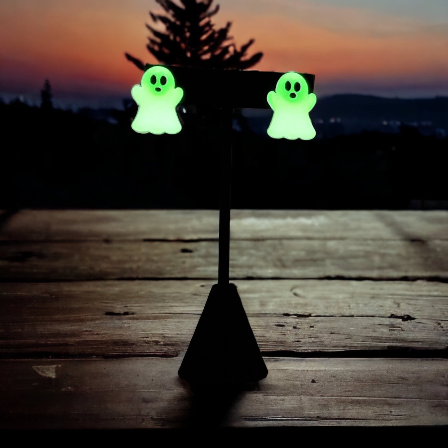 Glow-in-the-Dark White Ghost Stud Earrings