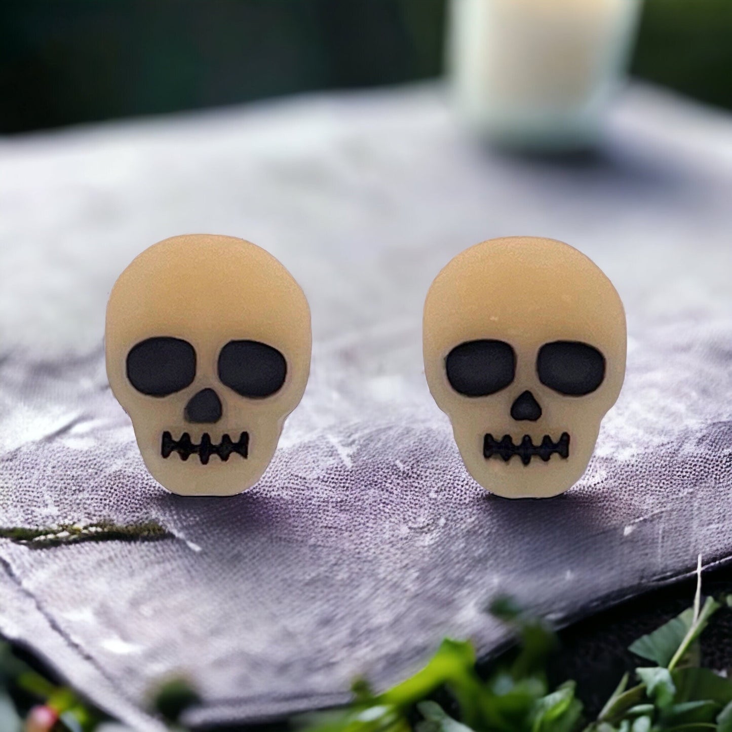 Glow-in-the-Dark Cream Skull Stud Earrings