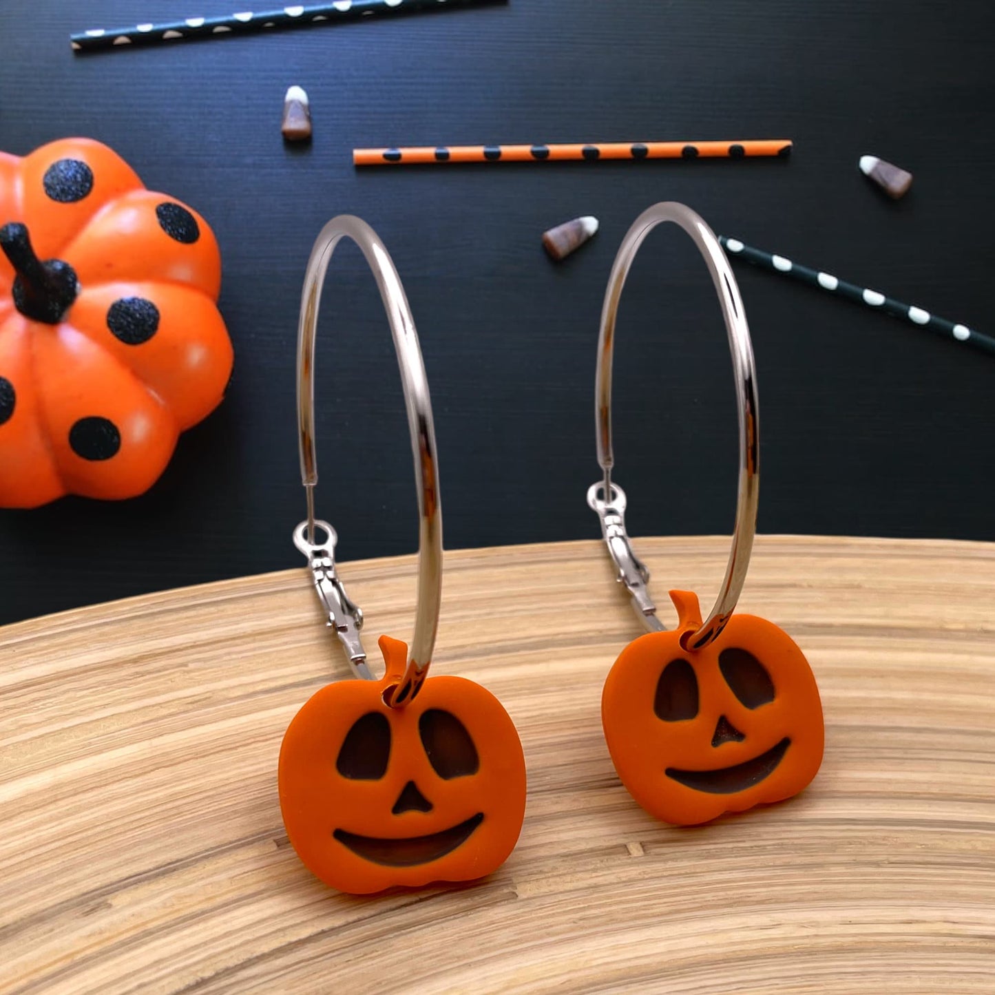 Jack O’Lantern Silver Hoop Earrings