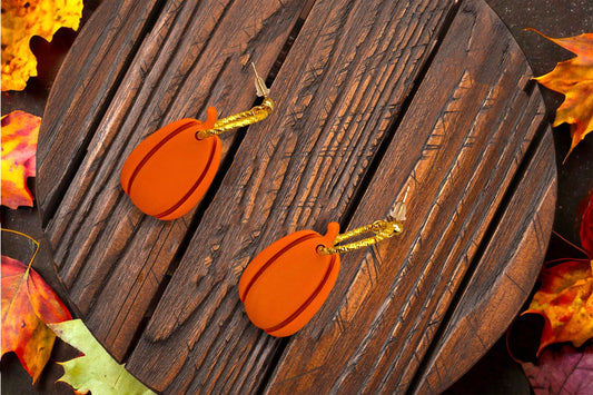 Tall Golden Pumpkins Dangle Earrings