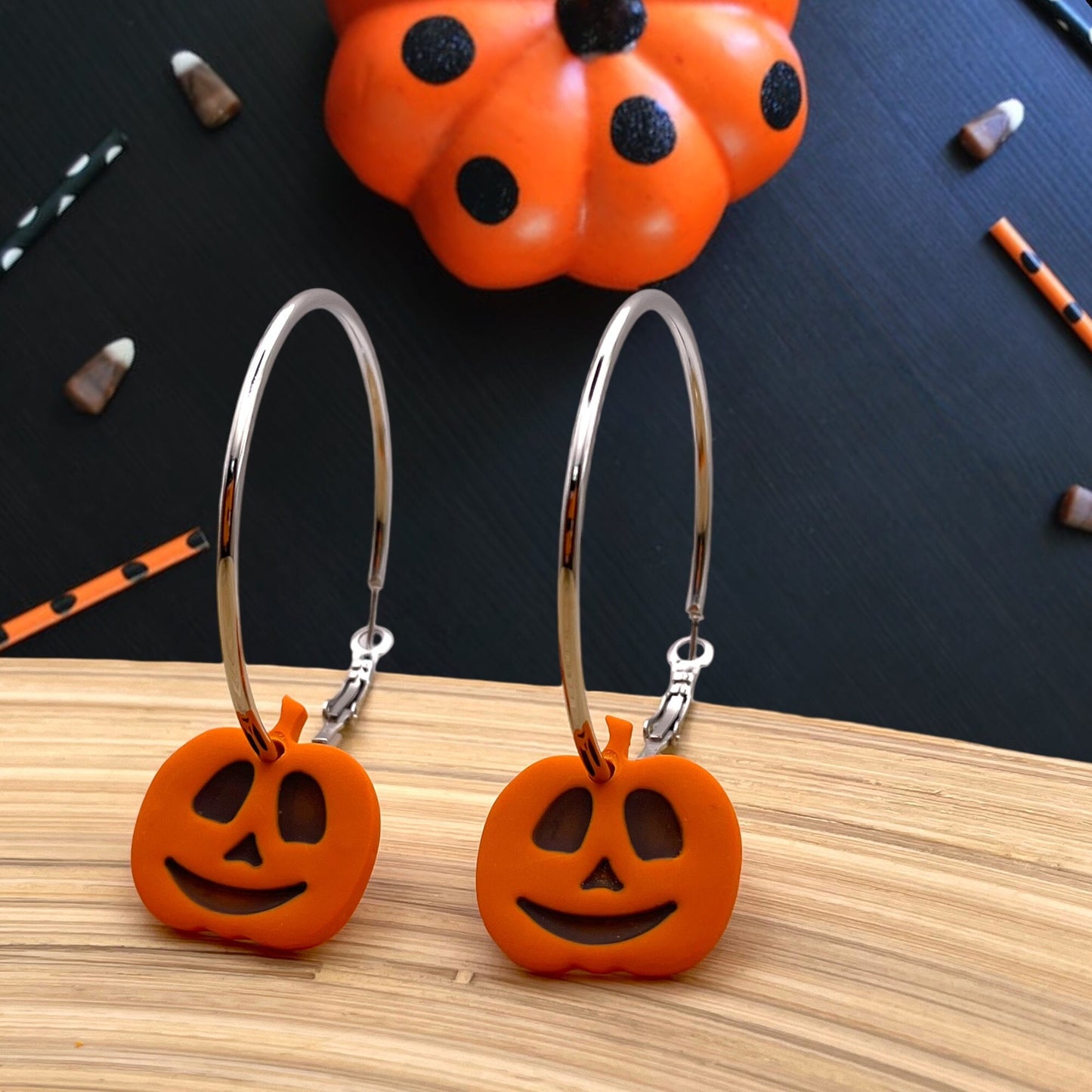 Jack O’Lantern Silver Hoop Earrings