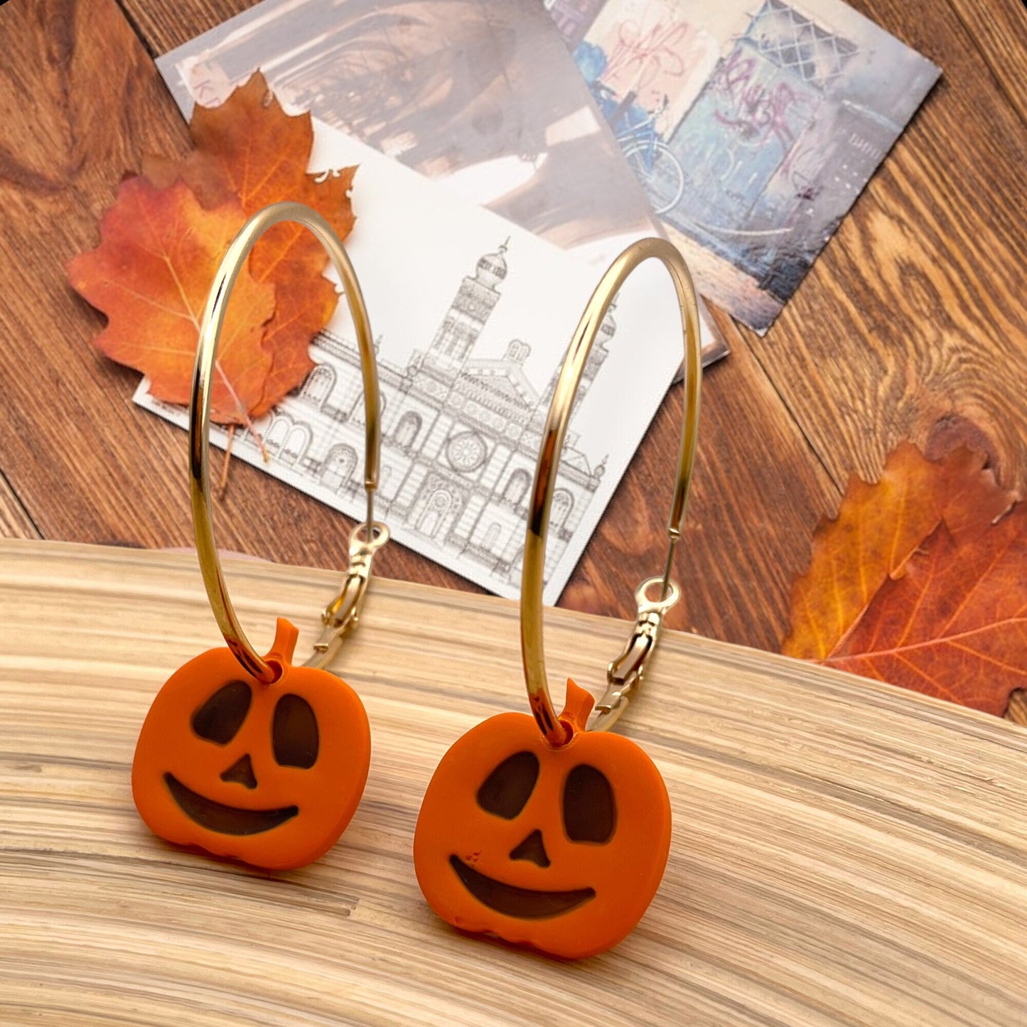 Jack O’Lantern Gold Hoop Earrings