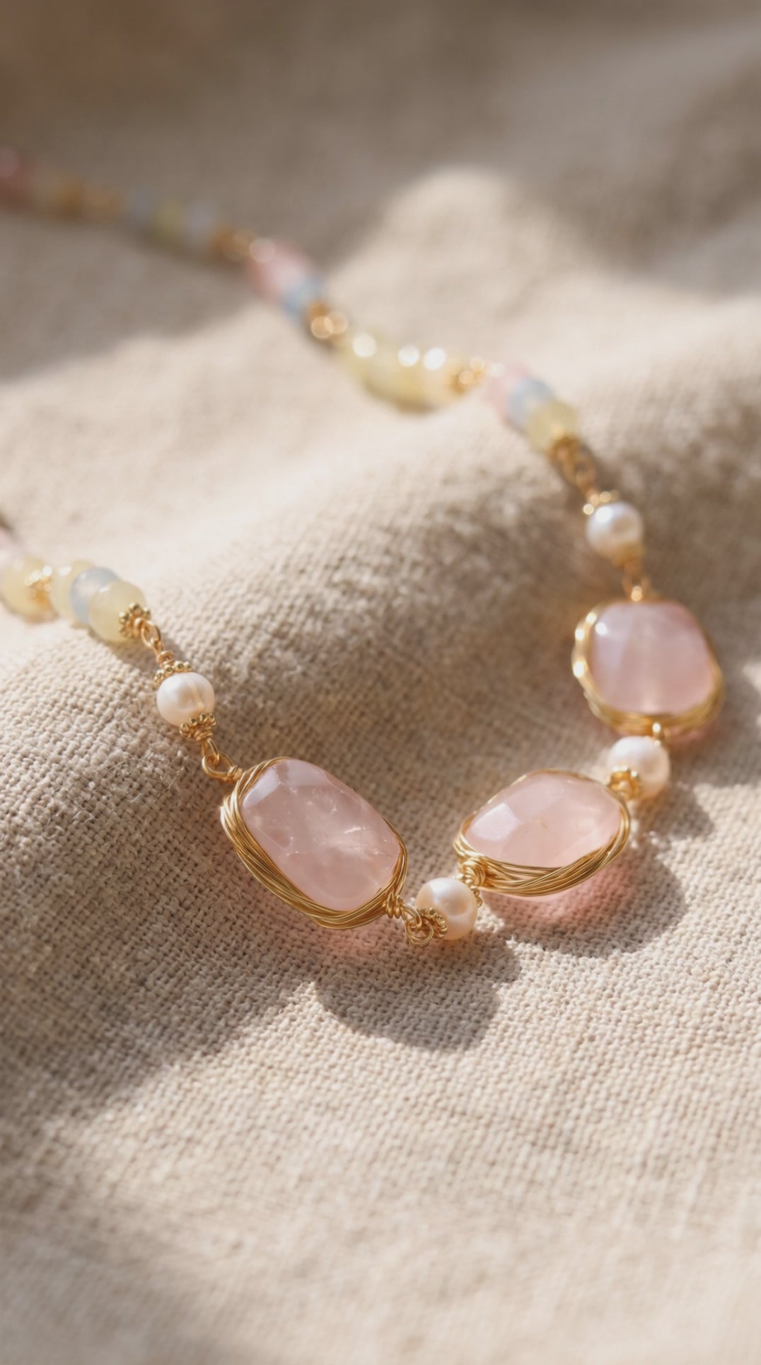 Garden Dreams Healing Gemstone & Pearl Necklace | Gold Recycled Brass Gemstone Cluster