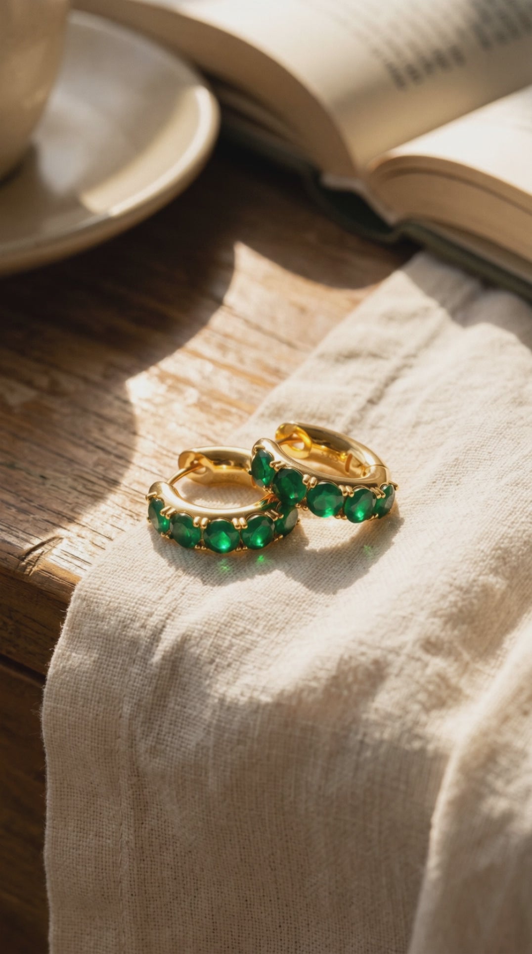 Emerald Huggie Hoops
