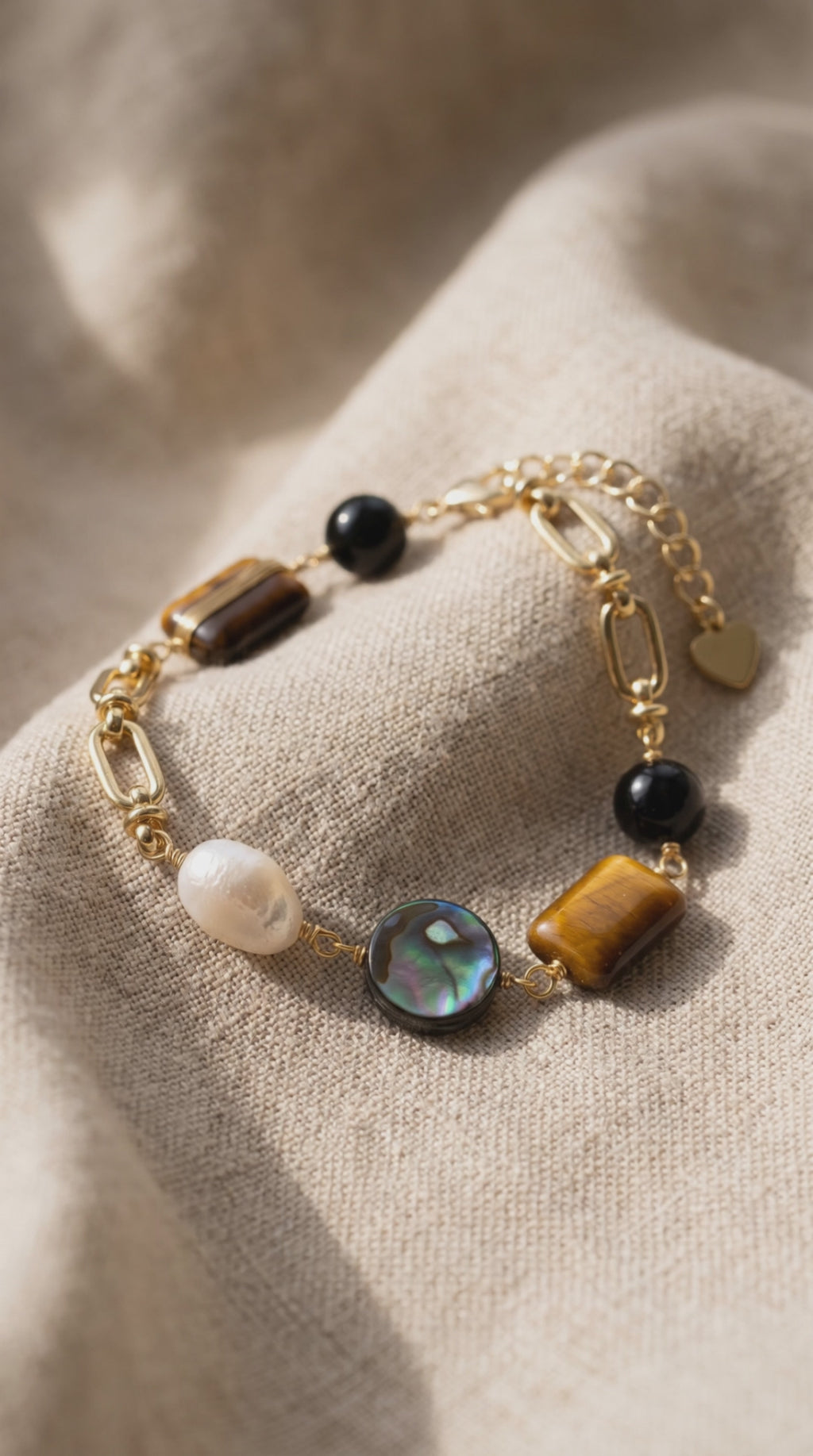 Earth Elements Bracelet | Tiger's Eye, Obsidian & Pearl