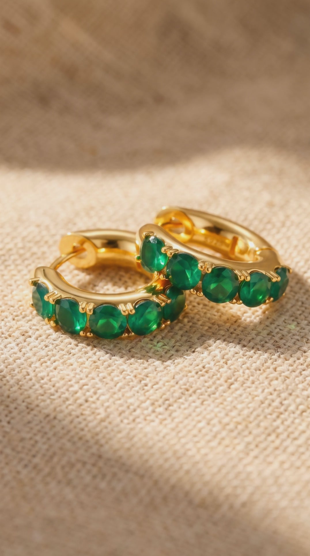 Emerald Huggie Hoops | Gold-Plated Sterling Silver & Zirconia