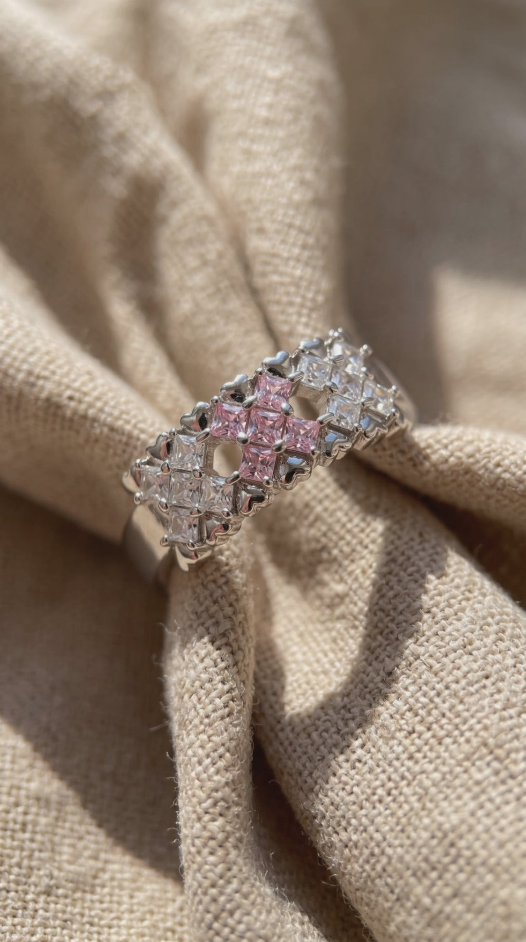 Pixel Dream Ring | White Gold Plated Recycled Brass with Cubic Zirconia