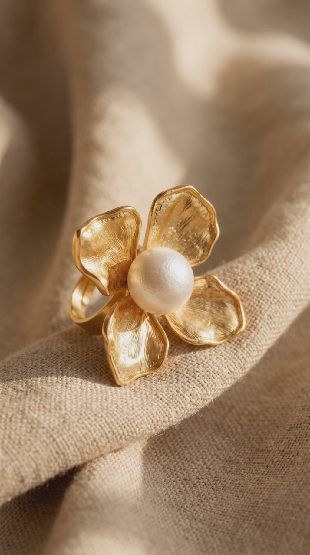 Blooming Pearl Statement Ring | Gold Plated Recycled Brass and Cotton Pearl