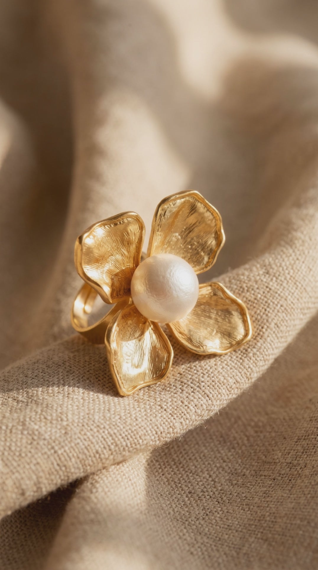 Blooming Pearl Statement Ring | Gold Plated Recycled Brass and Cotton Pearl