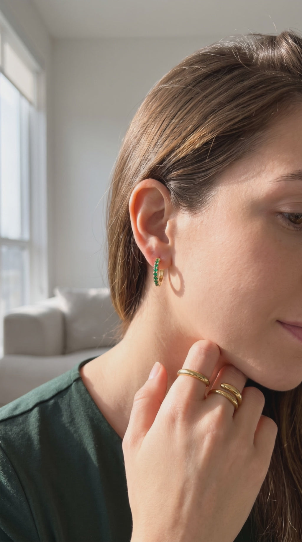 Emerald Energy Huggies | Gold-Plated Stainless Steel Waterproof Minimalist Hoops