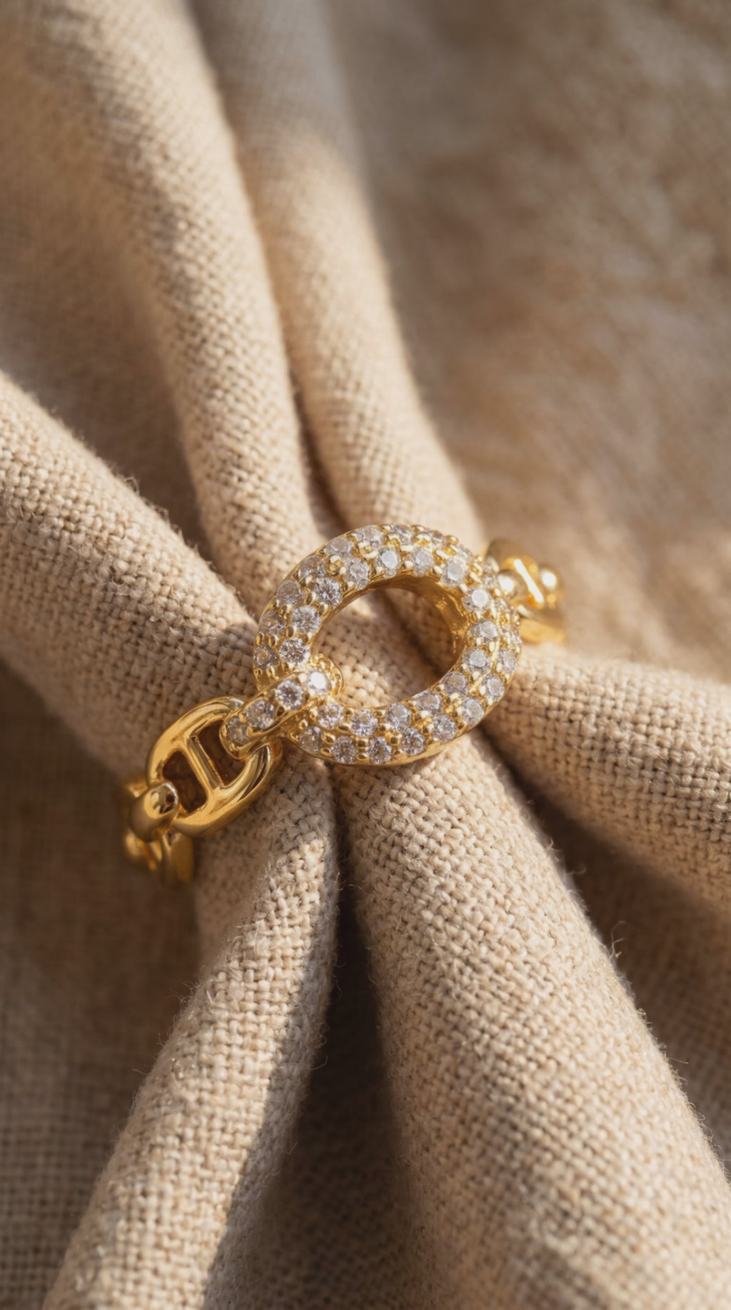 Golden Chain Statement Ring | Gold Plated Brass with Cubic Zirconia