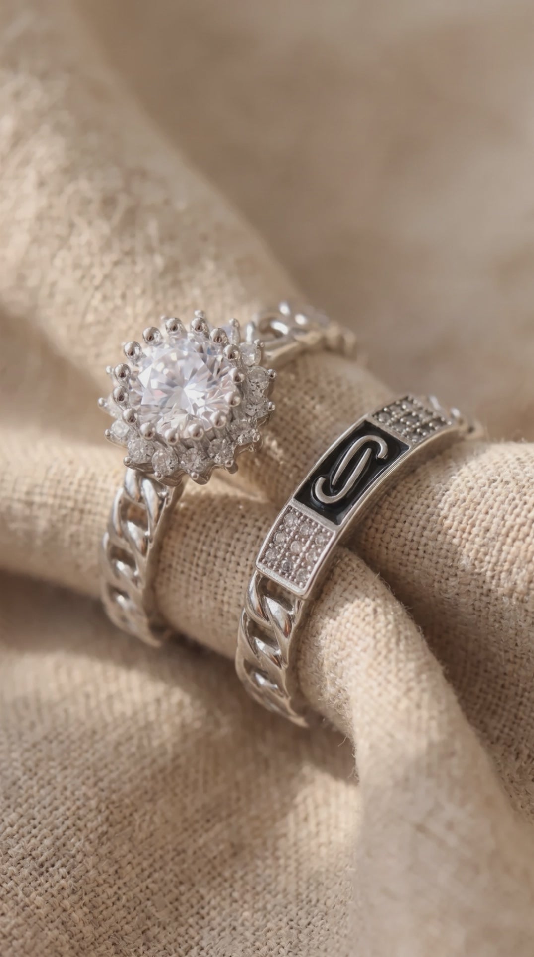 Cosmic Chain Halo Ring | White Gold Plated Recycled Brass with Cubic Zirconia