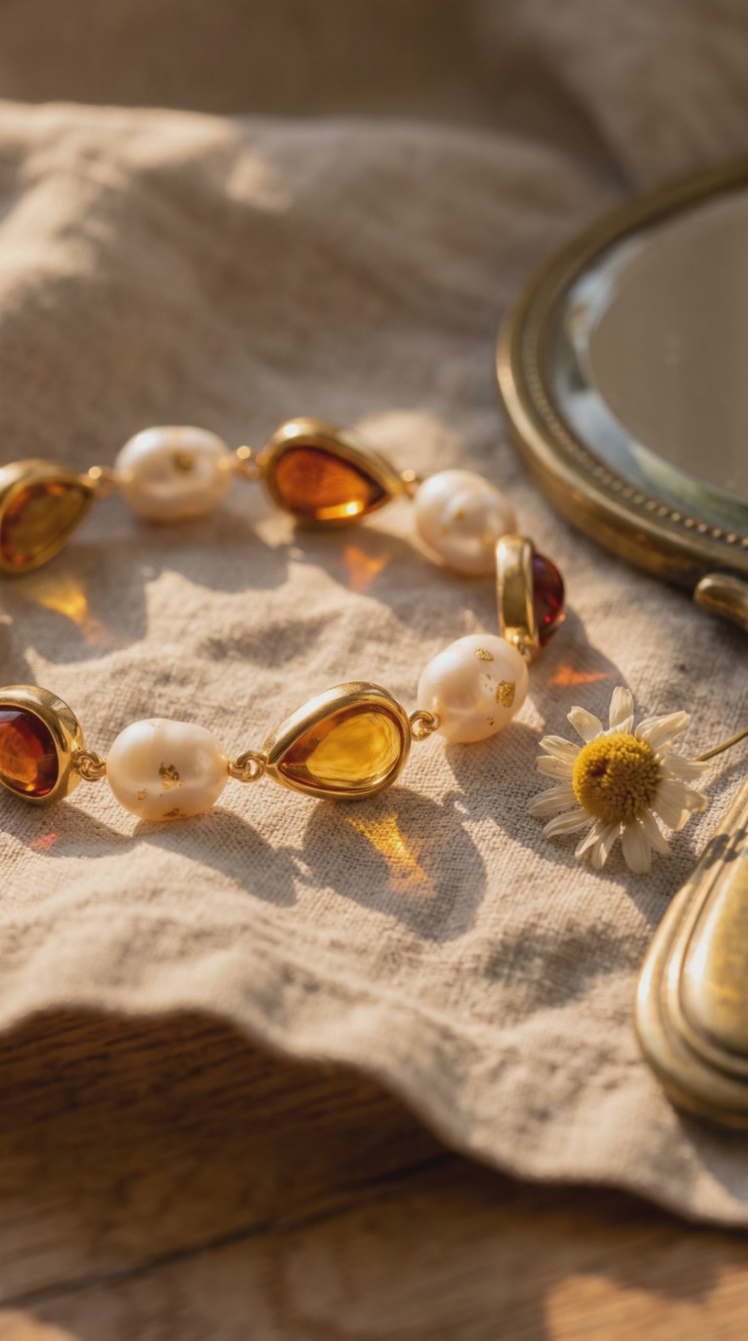 Golden Teardrop Bracelet | Recycled Brass & Freshwater Pearl