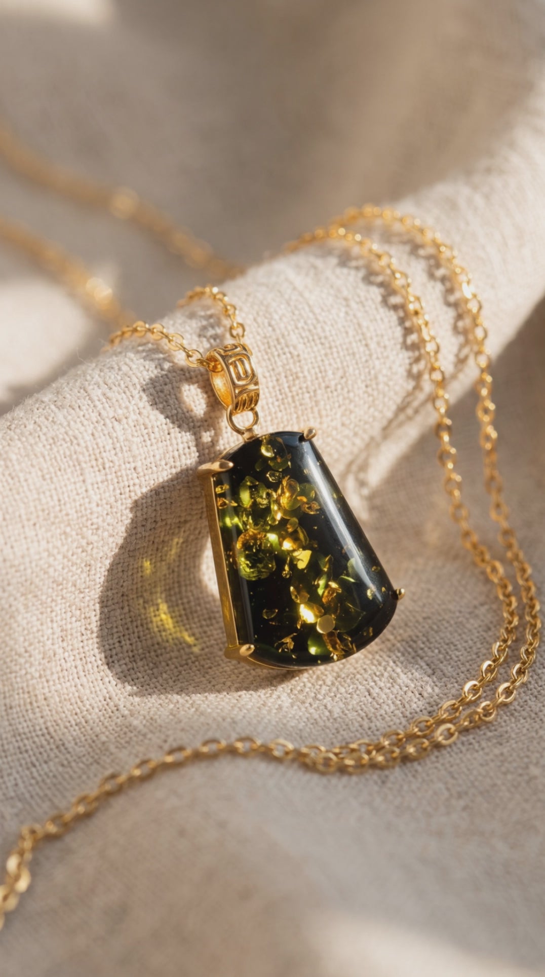 Forest Gold Amber Necklace | 18K Gold Plated Sterling Silver