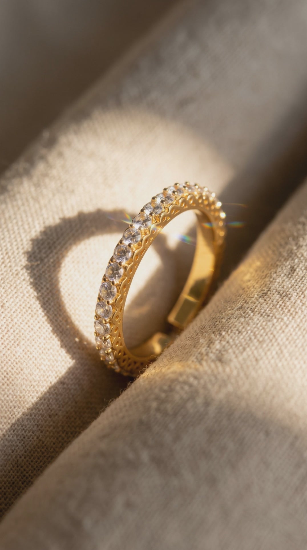 Eternal Spark Ring | 14K Gold Plated Recycled Eco-Brass Adjustable Band with Brilliant Zirconia Stones
