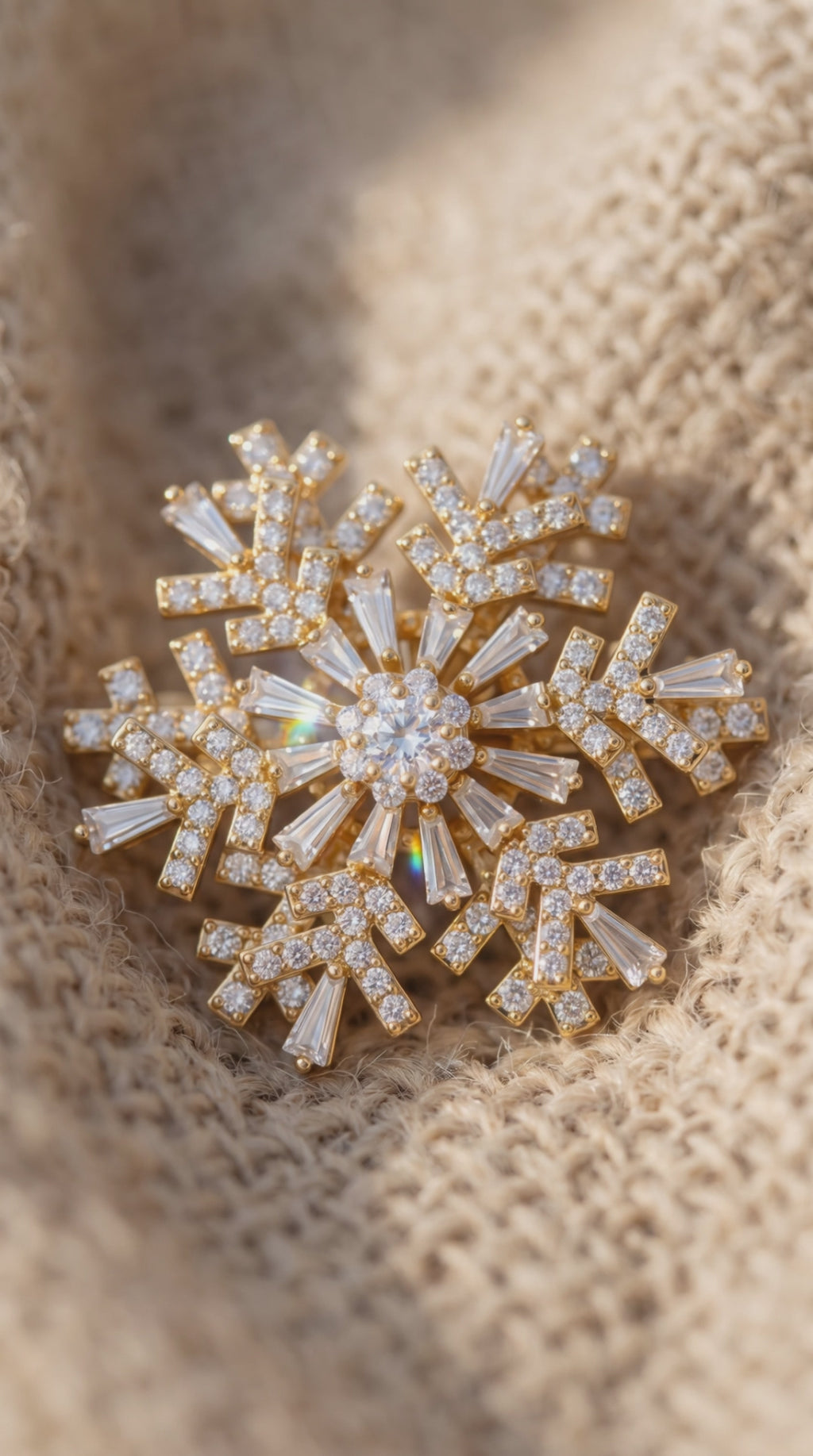 Winter Constellation Brooch – Gold-Plated Snowflake Pin with Zirconia