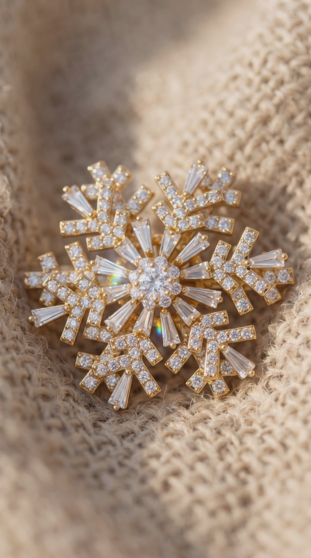 Winter Constellation Brooch – Gold-Plated Snowflake Pin with Zirconia