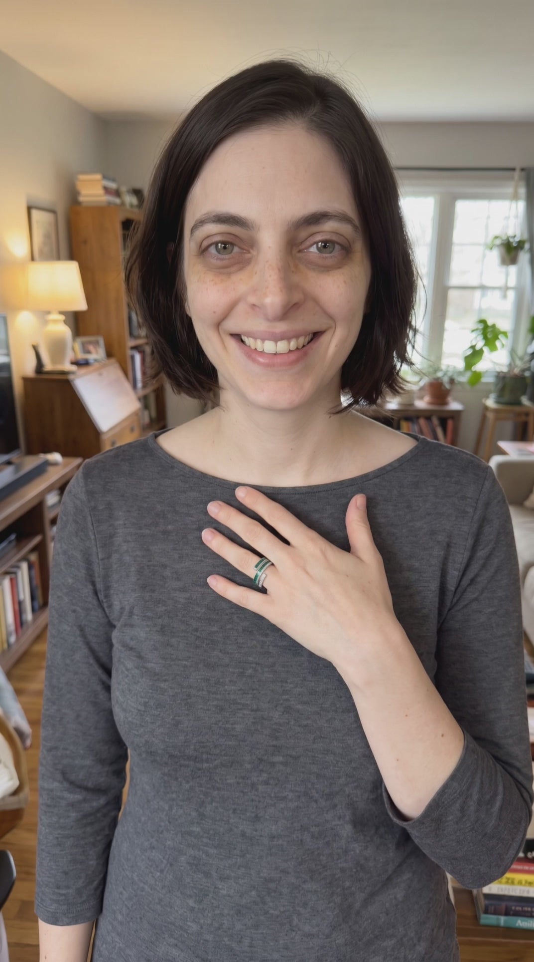 Emerald Layers Ring | Gold Plated Recycled Brass with Green Cubic Zirconia Accent