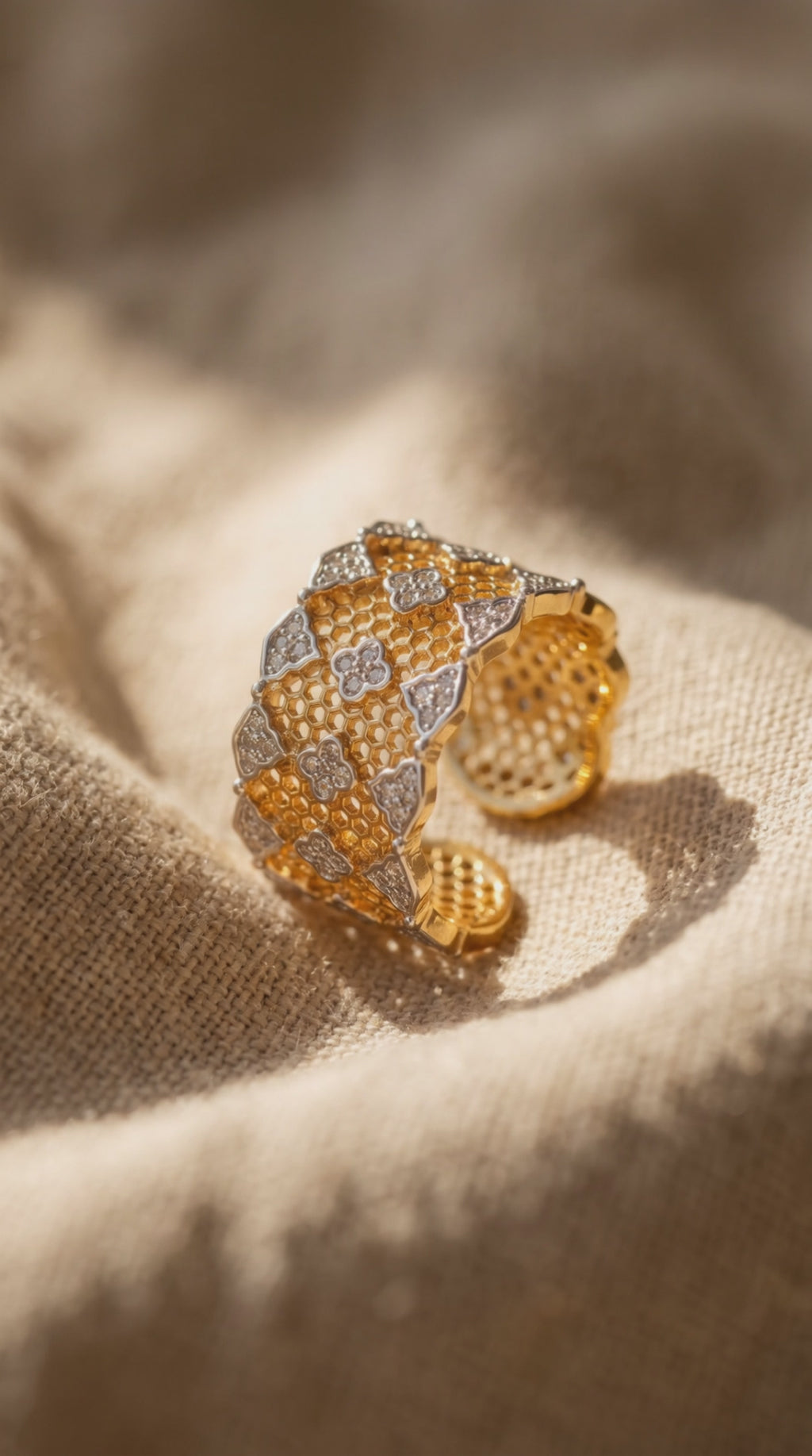 Honeycomb Crystal Power Ring | Gold Plated Recycled Brass with Cubic Zirconia