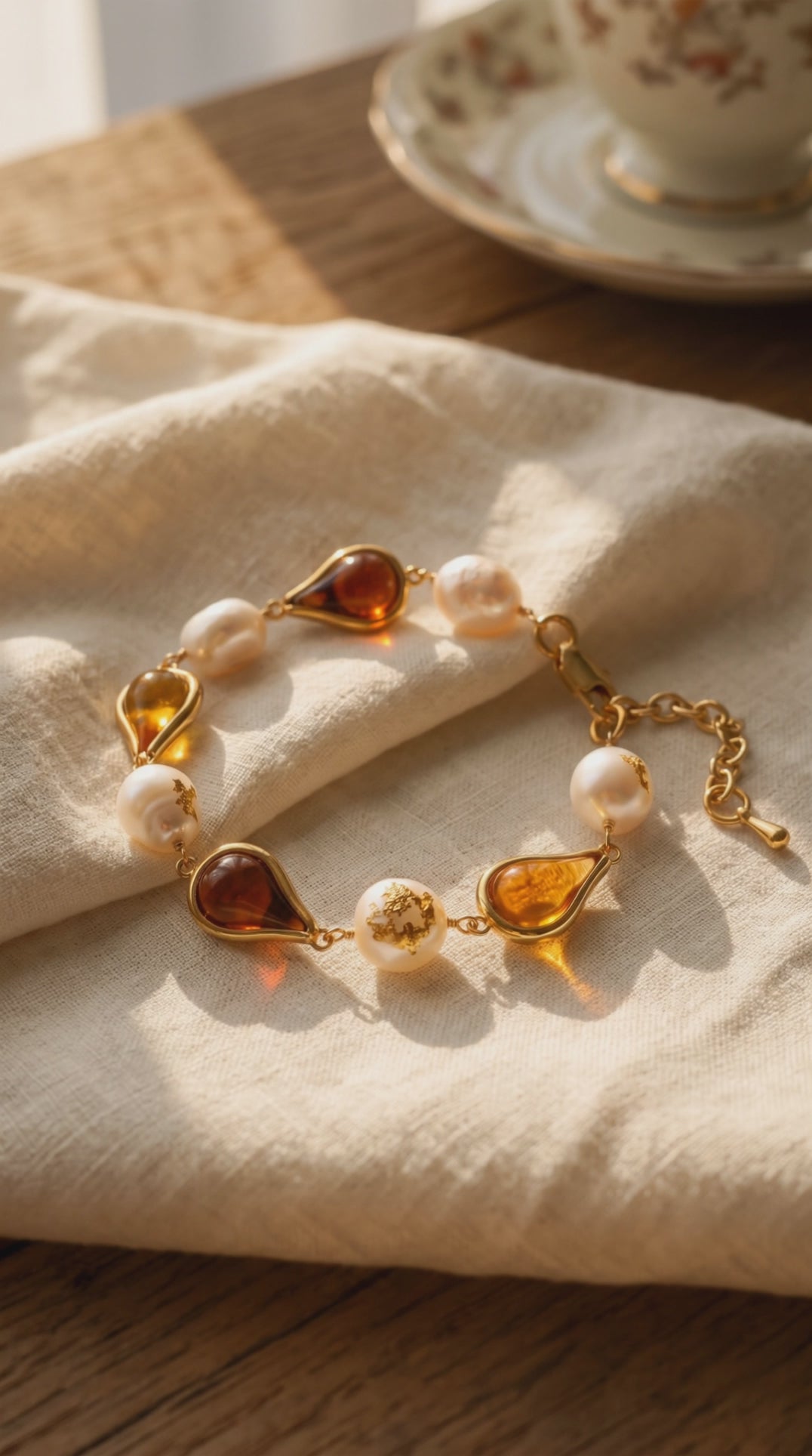 Golden Teardrop Bracelet | Recycled Brass & Freshwater Pearl