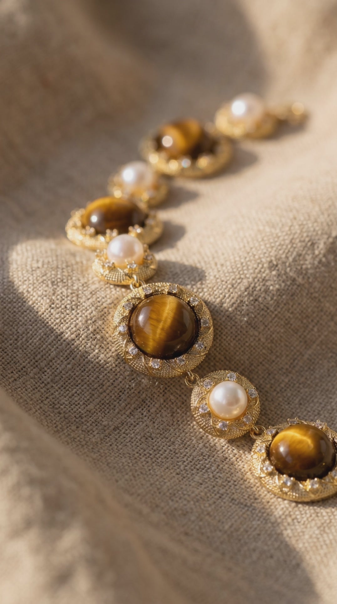 Tiger’s Eye Pearl Wisdom Bracelet | Gold Plated Brass, Gemstones & Pearl