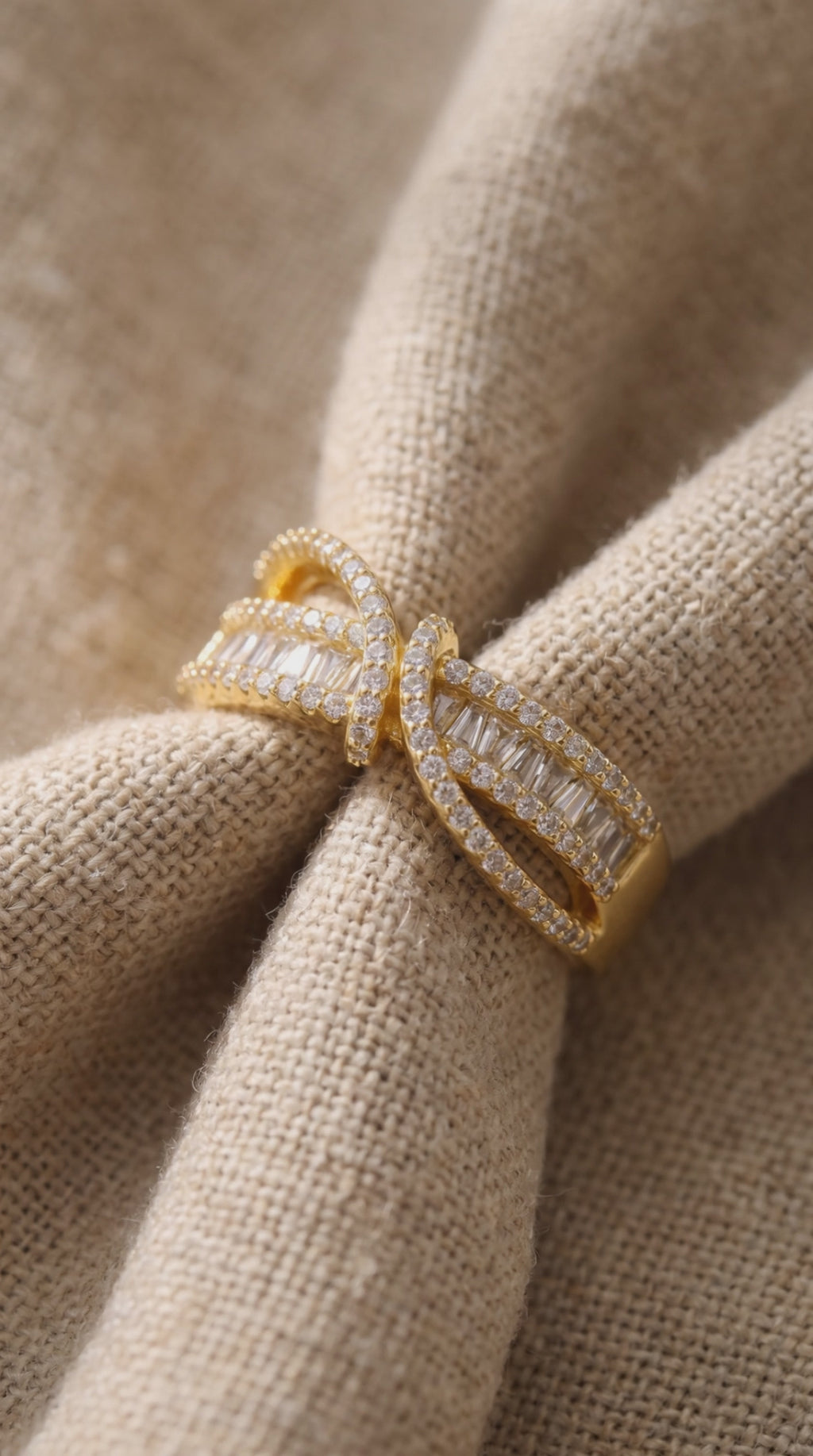 Infinity Twist Ring | Gold Plated Recycled Brass with Cubic Zirconia